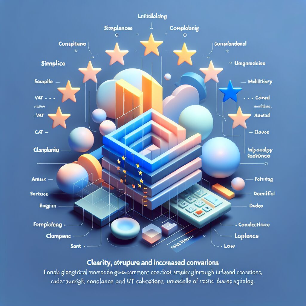 Illustration showing EU checkout localisation with multilingual interface and VAT-compliant payment screen.
