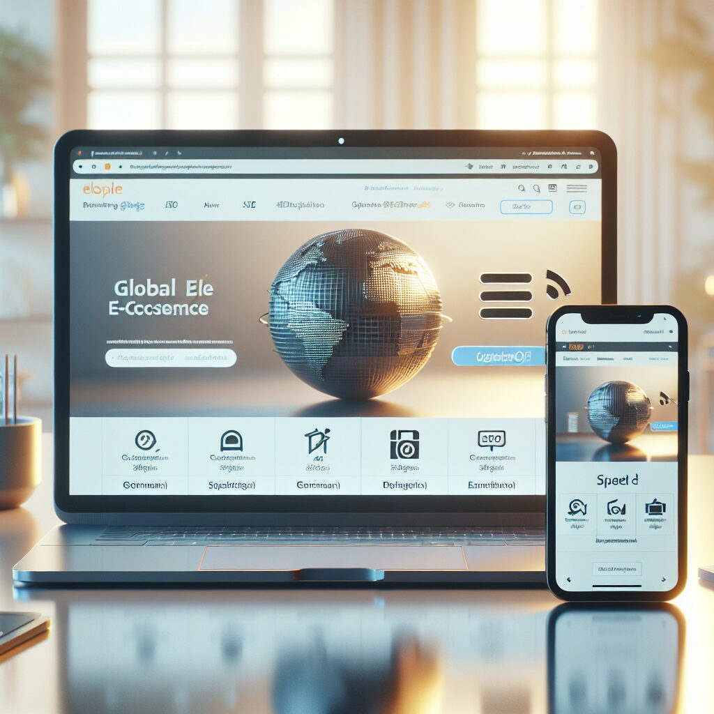 Shopify storefront showing multilingual options with speed and SEO visuals, representing fast Shopify translation capabilities.