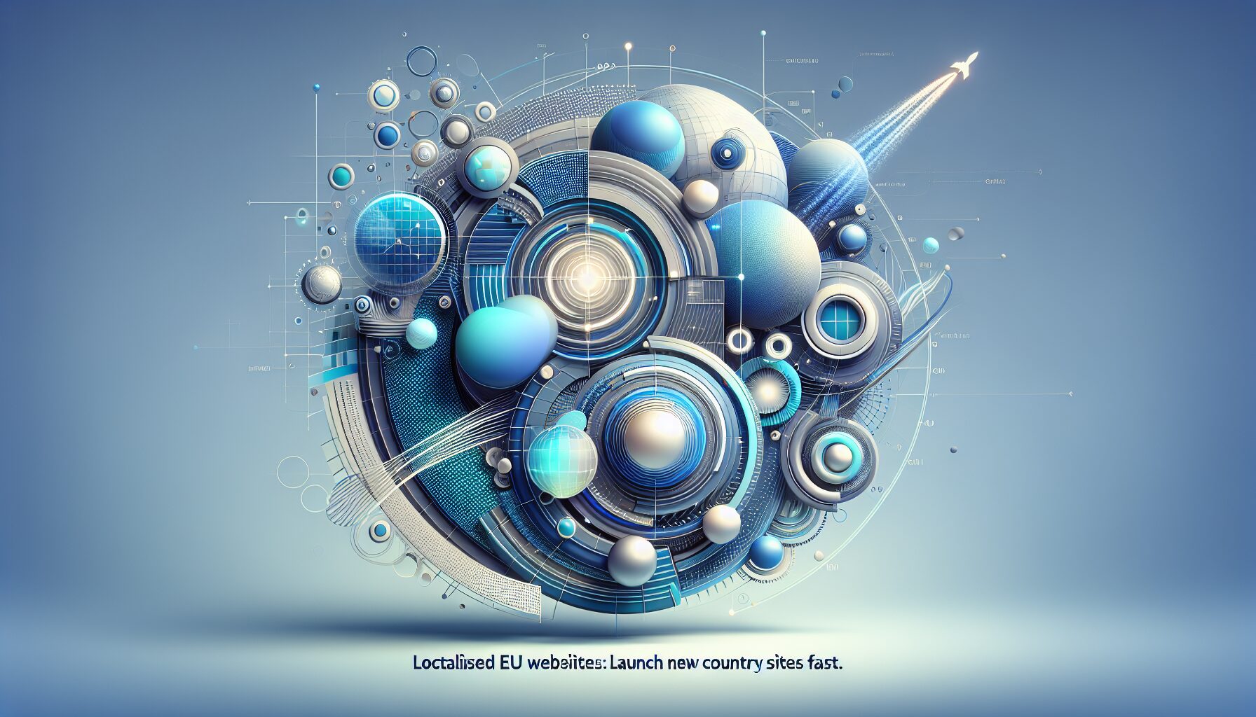 Visual representation of launching localised EU websites quickly across multiple countries using modern translation platforms.