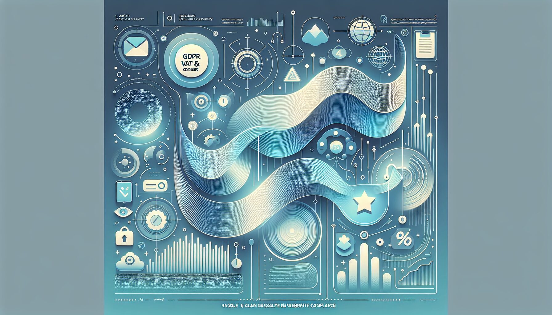 Illustration representing GDPR compliance, cookie consent banners, and VAT validation on an EU-targeted website.
