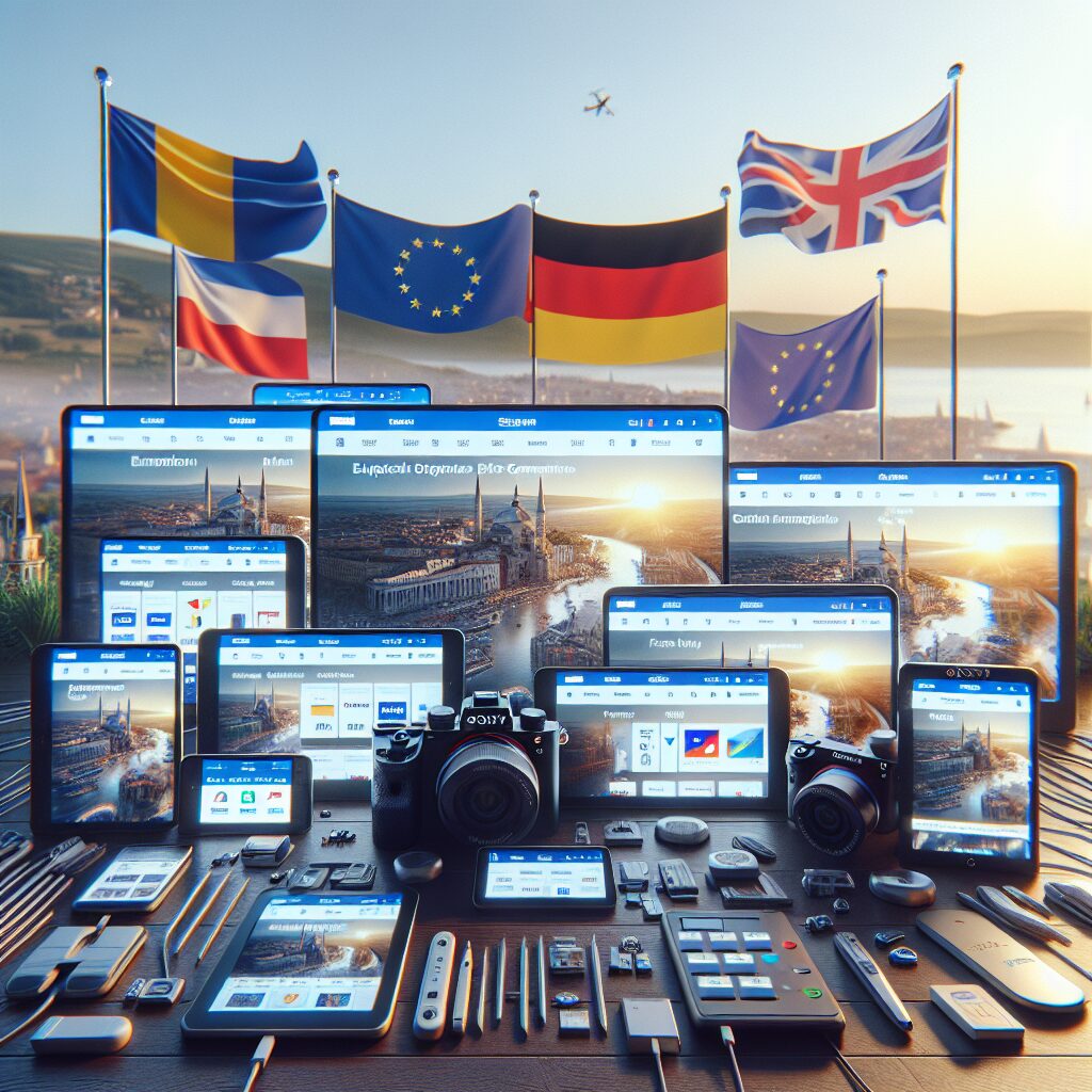 Modern European e-commerce website showcasing multilingual website translations across multiple devices including French and German.