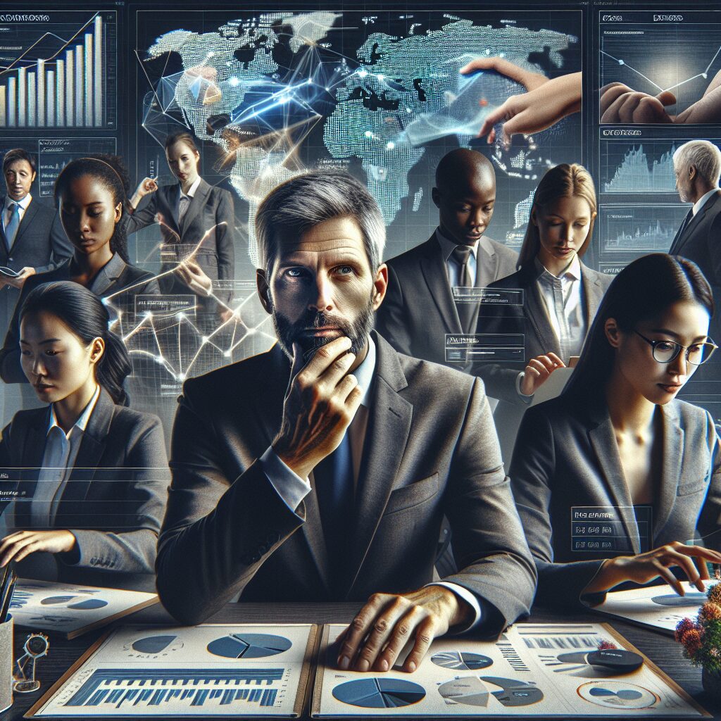 Business team reviewing global website performance dashboards representing international SEO strategy and site translation success.