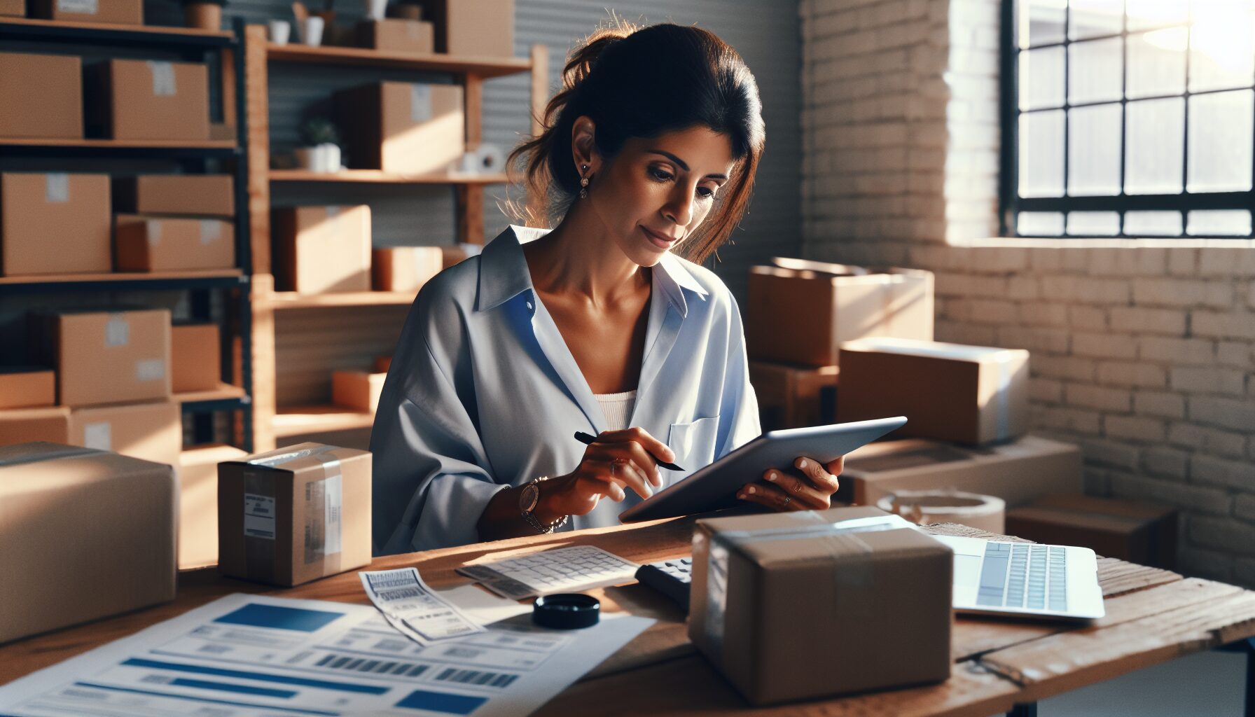 Ecommerce seller using AI-powered multilingual translation tools to prepare international product listings on a tablet.